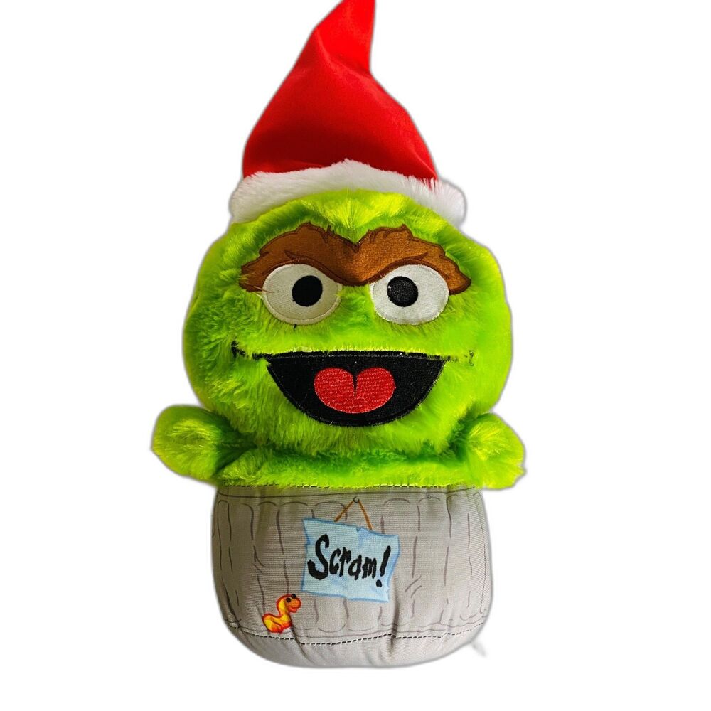 Oscar the Grouch Trash Can "Scram" Plush Sesame Street Stuffed Toy Factory